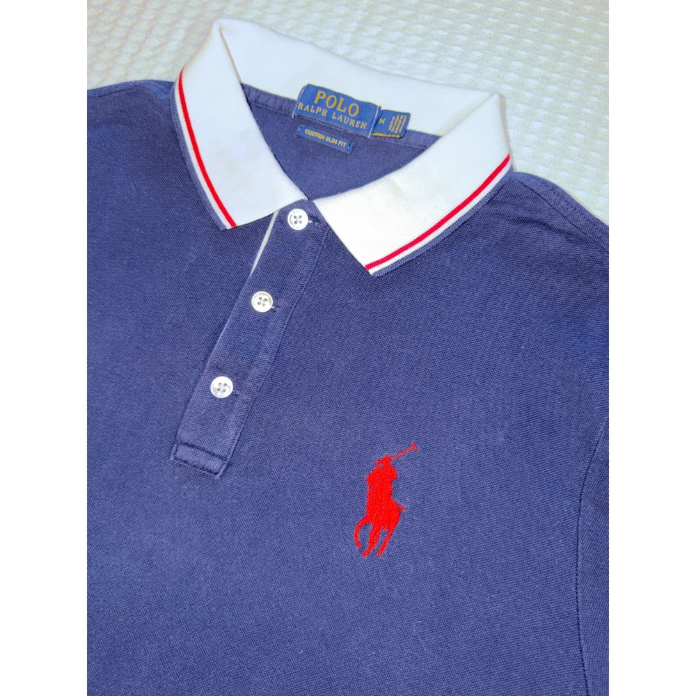 Polo Ralph Lauren Polo Shirt Mens Medium Navy Blue Custom Slim Fit Big Pony
